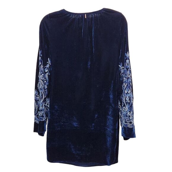 Misa Los Angeles Luca Midnight Blue Velvet Embroidered Sleeves Shift Dress, XS - Picture 4 of 13